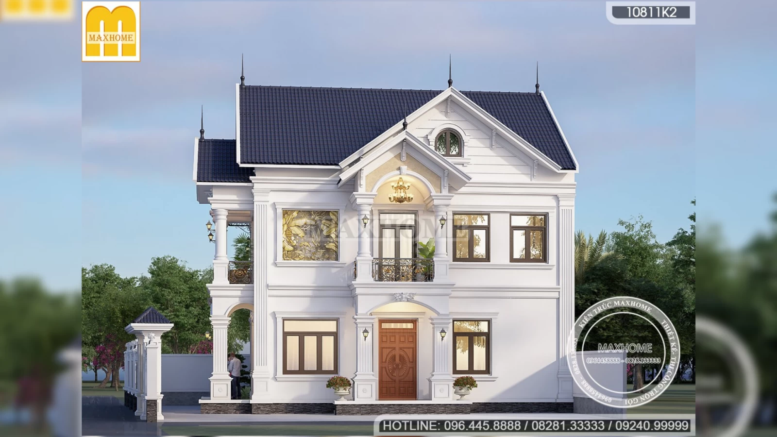 Mẫu nhà 2 tầng mái Thái đẹp mê hồn với thiết kế tân cổ điển | MH02787