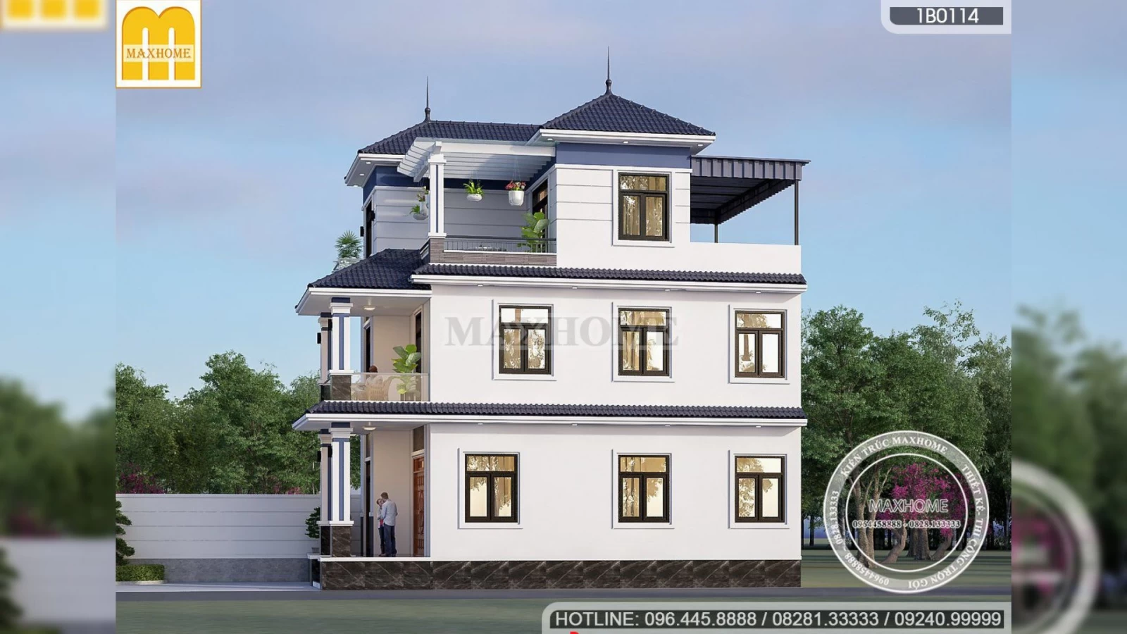 Thiết kế ngay mẫu nhà mái Nhật 3 tầng mặt tiền 8m hiện đại | MH02892