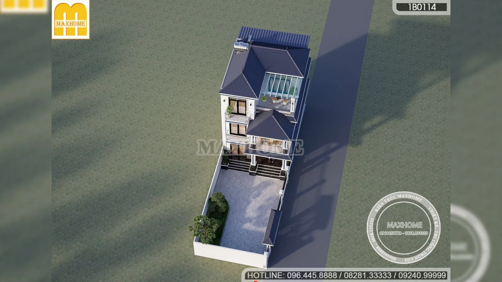 Thiết kế ngay mẫu nhà mái Nhật 3 tầng mặt tiền 8m hiện đại | MH02892
