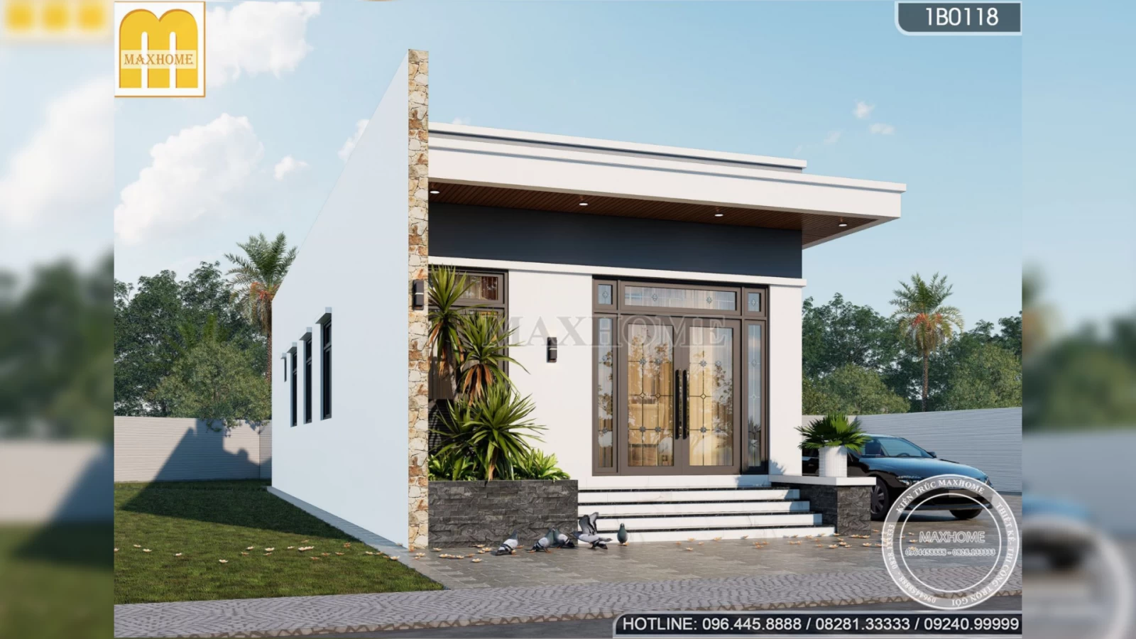 Thiết kế nhà mái bằng 1 tầng đẹp ấn tượng, chi phí rẻ tại Hà Nội | MH02821