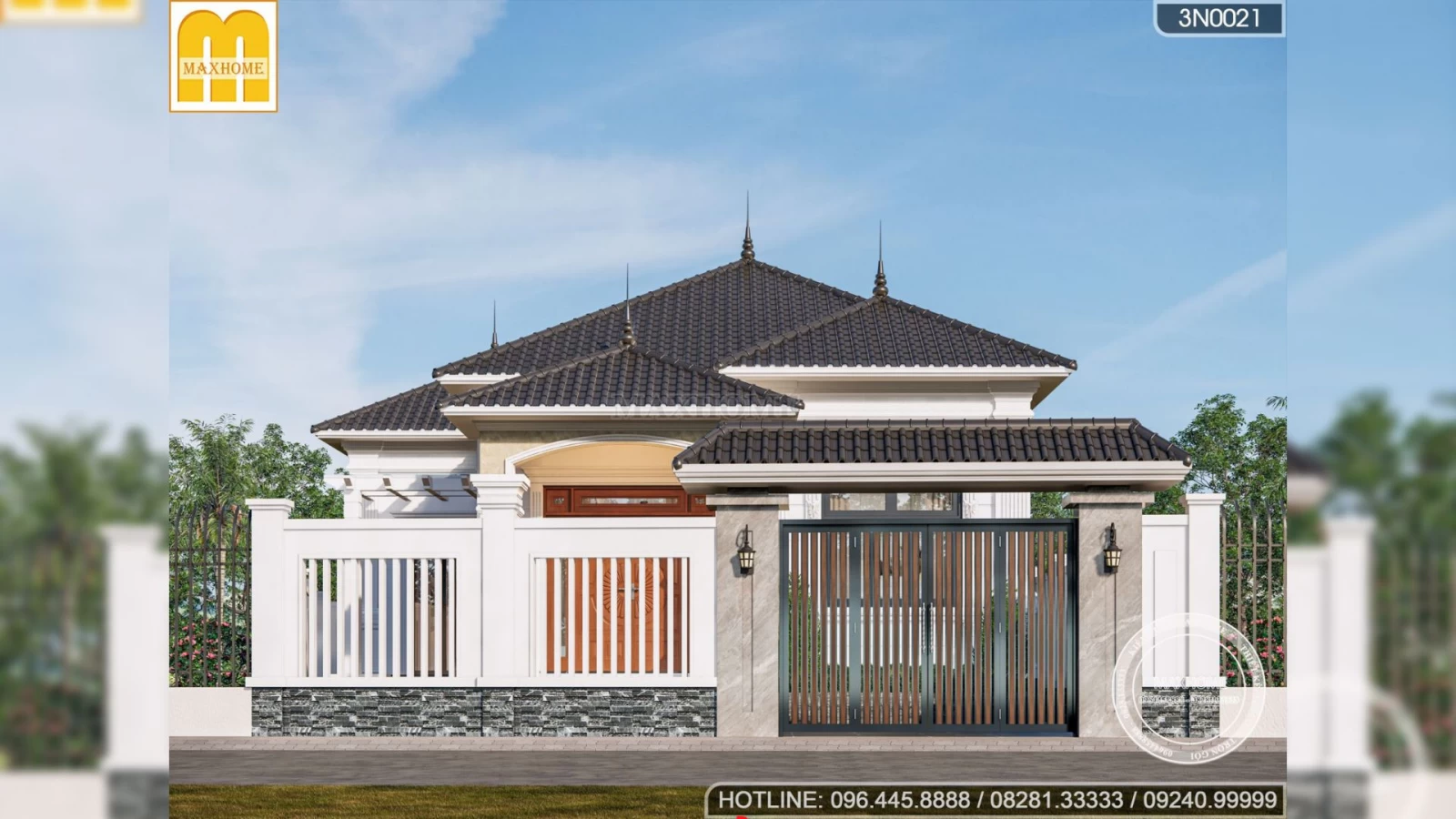 Bản vẽ nhà 1 tầng mái Nhật tân cổ điển với 3 phòng ngủ siêu đẹp | MH02951