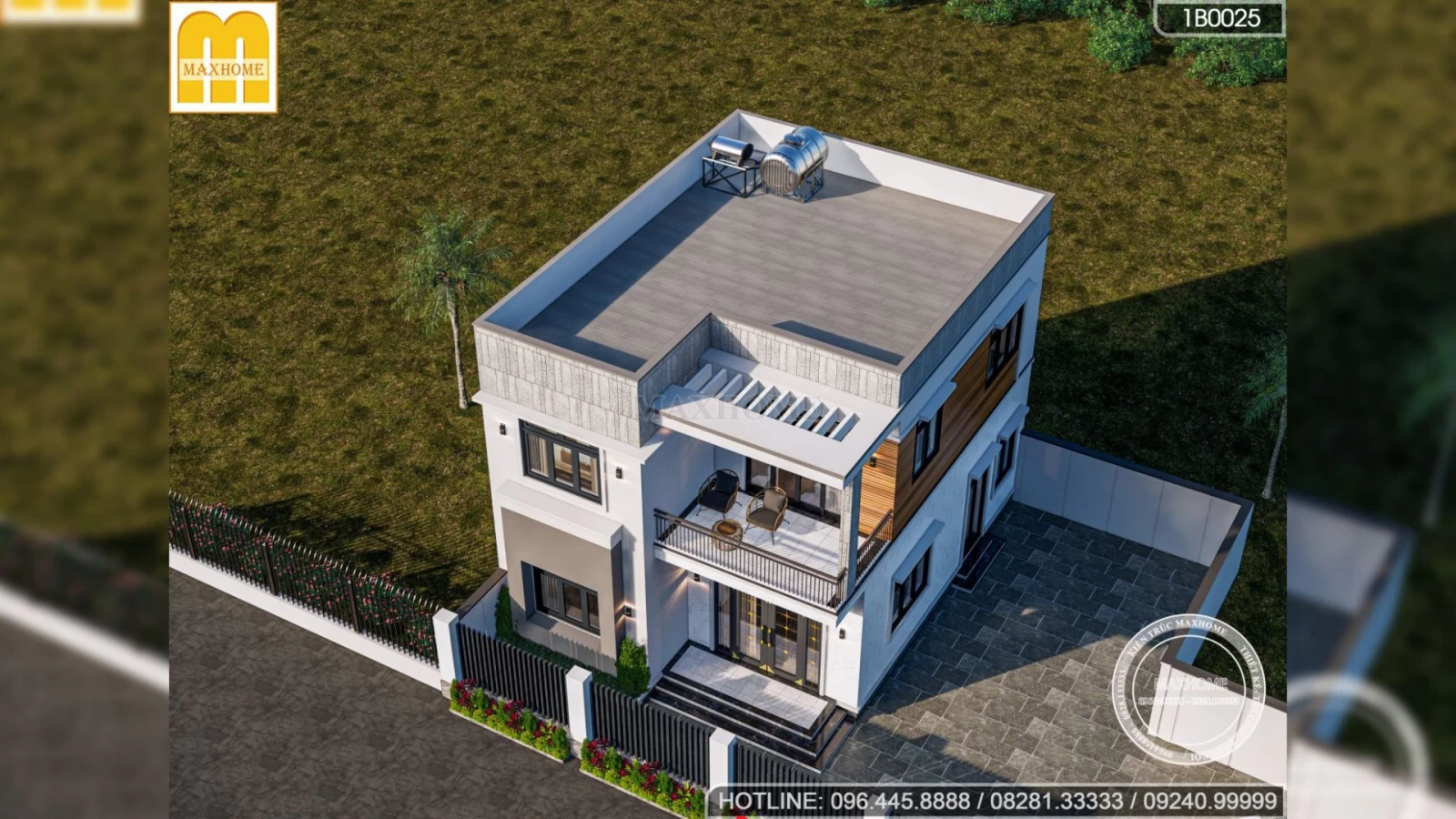 Thiết kế nhà mái bằng 2 tầng hiện đại mặt tiền 8m siêu sang xịn ở Bắc Giang | MH03011