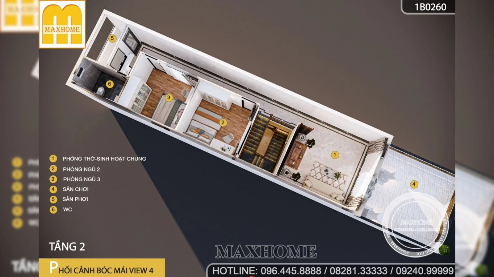 Mẫu thiết kế chi tiết nhà phố 2 tầng mái Thái có gara xe tiện nghi | MH03053