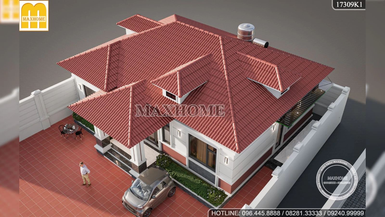 MUA THIẾT KẾ nhà 1 tầng ngói đỏ đẹp mê ly nổi bật nhất giá rẻ | MH02653