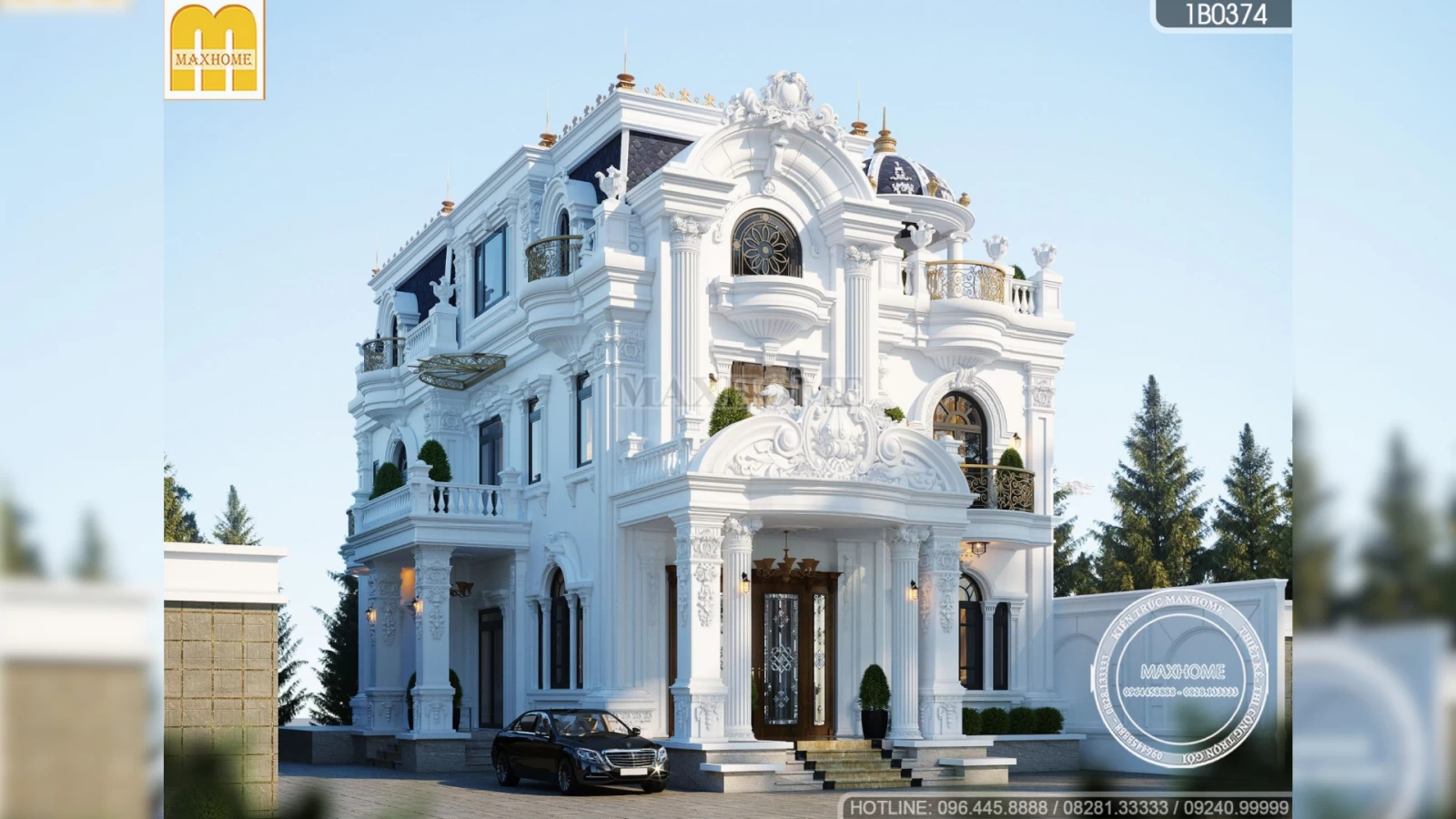 Thiết kế biệt thự kiểu Pháp 3 tầng tân cổ điển đẹp sang trọng, đẳng cấp | MH02592