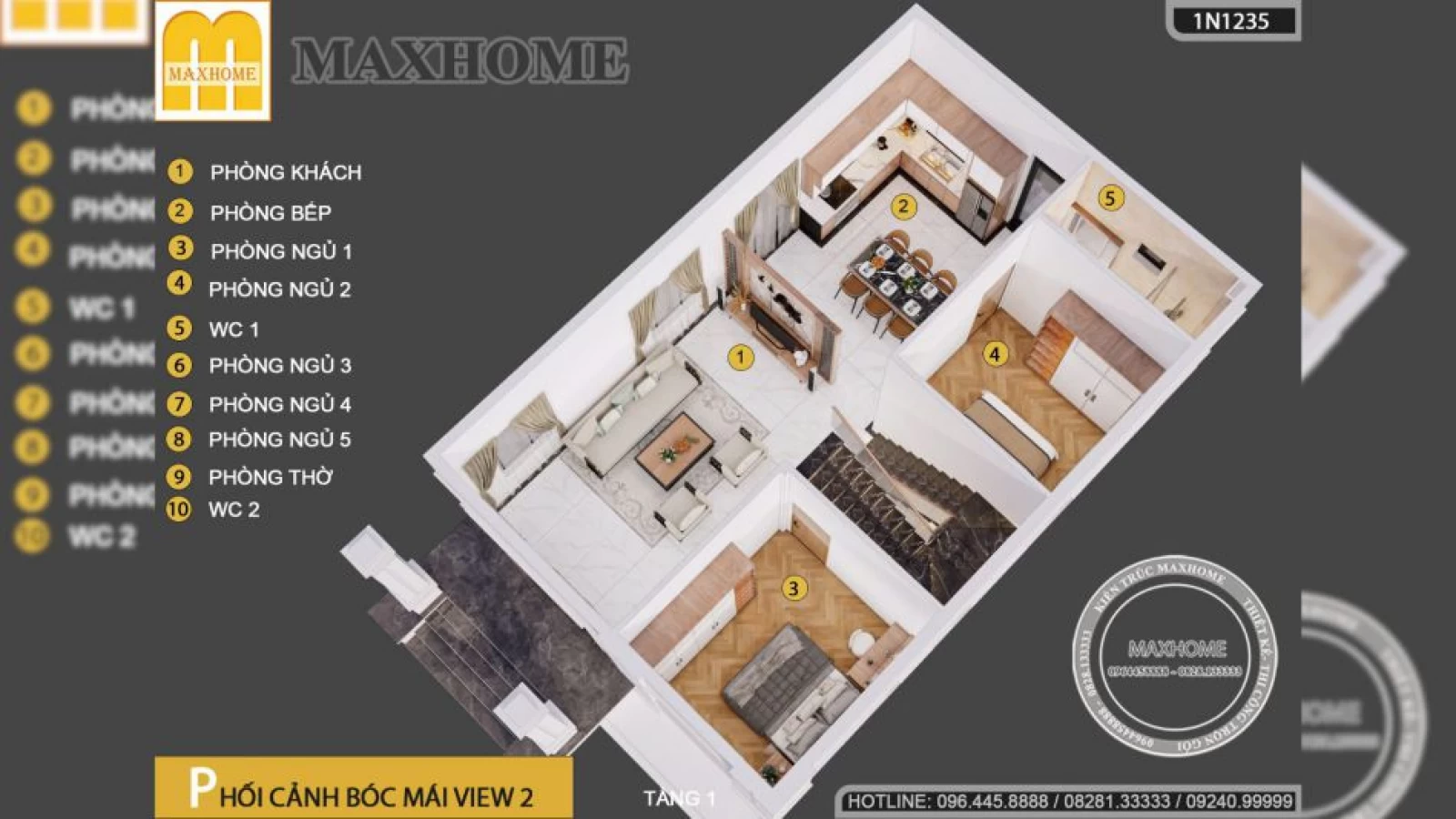 Giải pháp thiết kế nhà ở 2 tầng 5 phòng ngủ cho gia đình nhiều thế hệ | MH04776