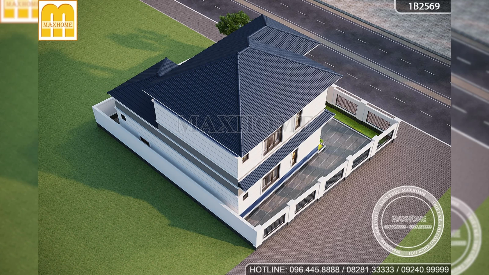 Gợi ý thiết kế nhà 2 tầng mái Nhật mặt tiền rộng 13m có 4 phòng ngủ | MH04717