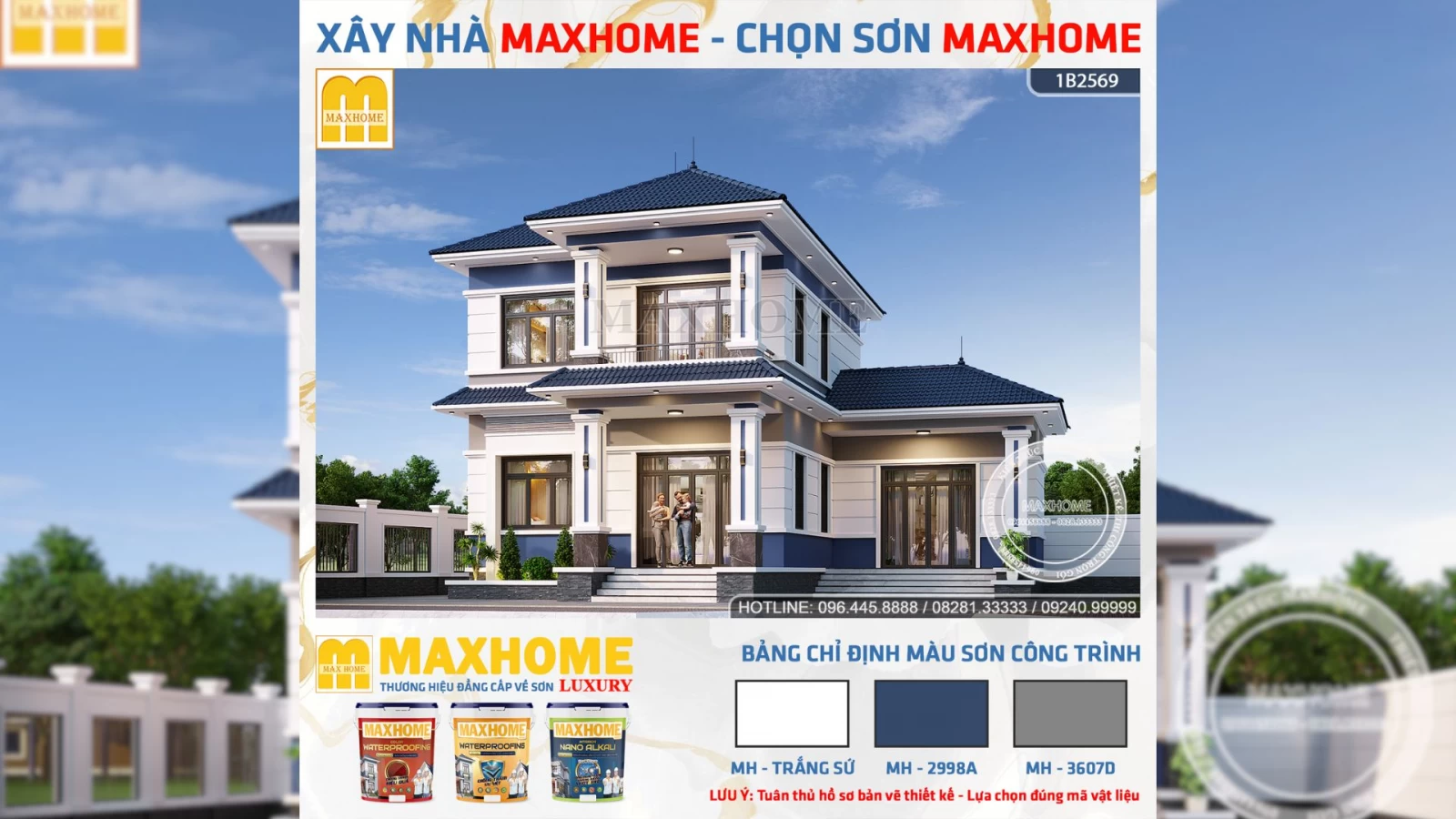 Gợi ý thiết kế nhà 2 tầng mái Nhật mặt tiền rộng 13m có 4 phòng ngủ | MH04717