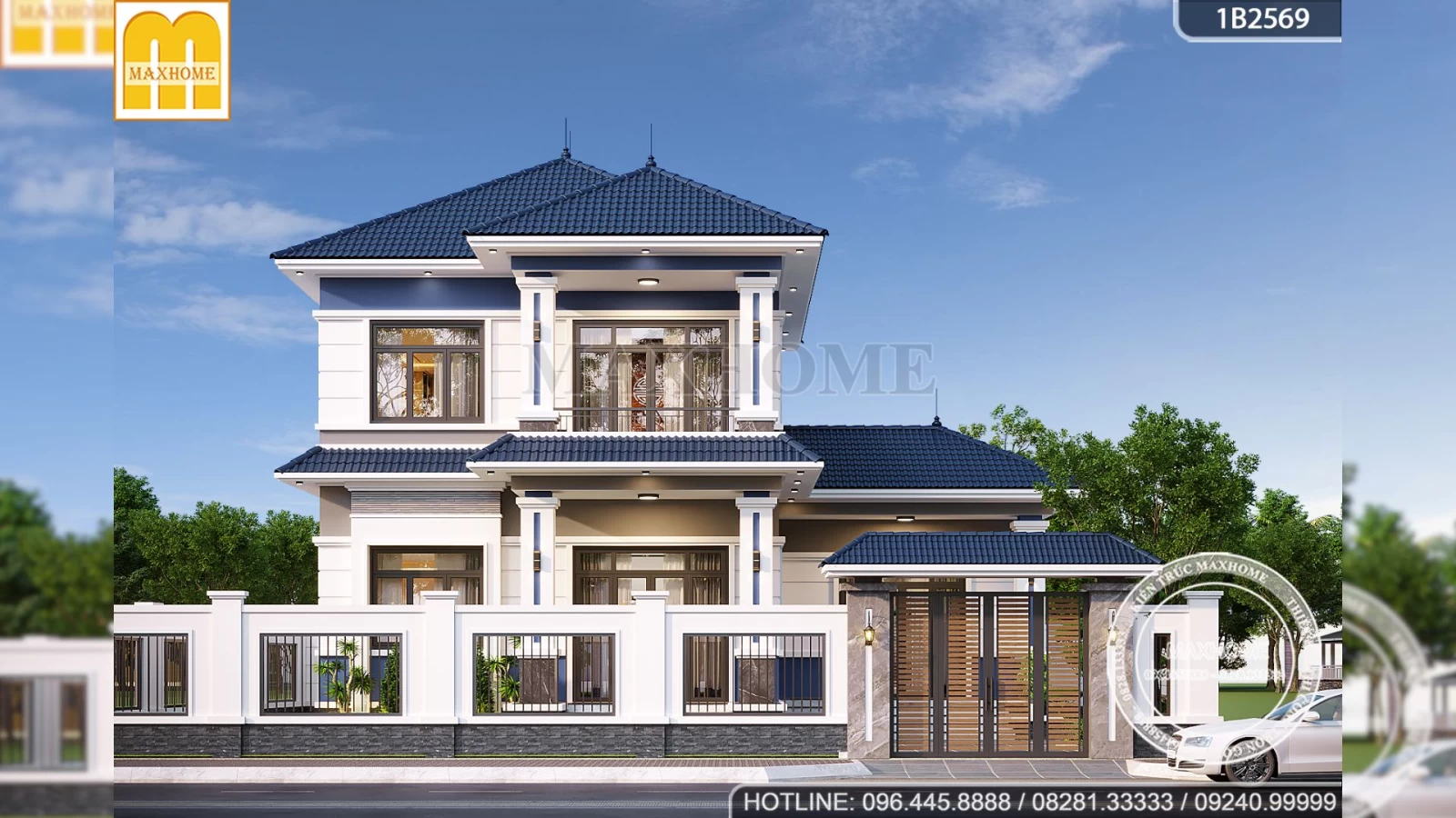 Gợi ý thiết kế nhà 2 tầng mái Nhật mặt tiền rộng 13m có 4 phòng ngủ | MH04717