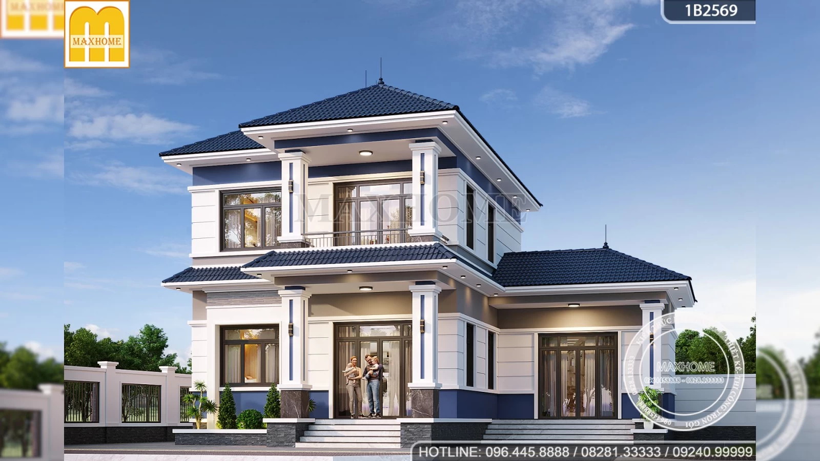 Gợi ý thiết kế nhà 2 tầng mái Nhật mặt tiền rộng 13m có 4 phòng ngủ | MH04717