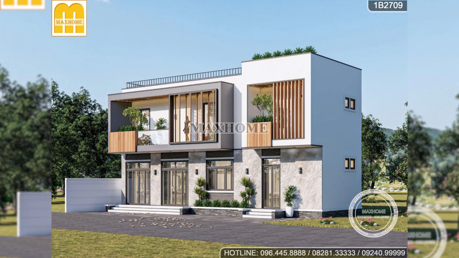 Khám phá mẫu nhà 2 tầng hiện đại có mặt tiền rộng 14m | MH04804