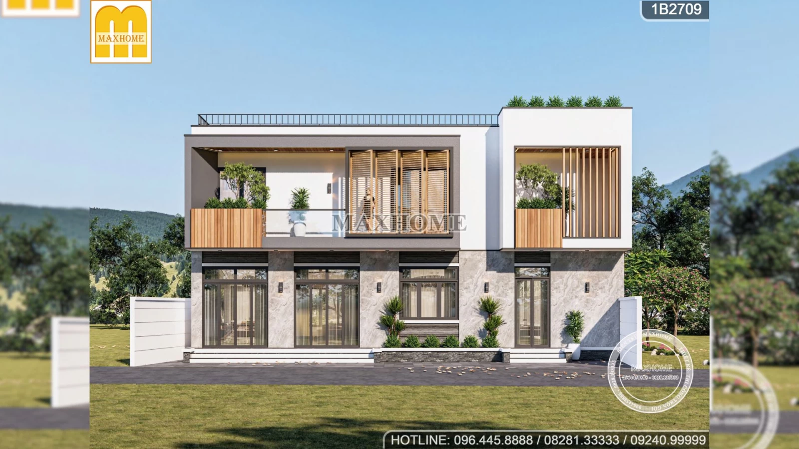 Khám phá mẫu nhà 2 tầng hiện đại có mặt tiền rộng 14m | MH04804