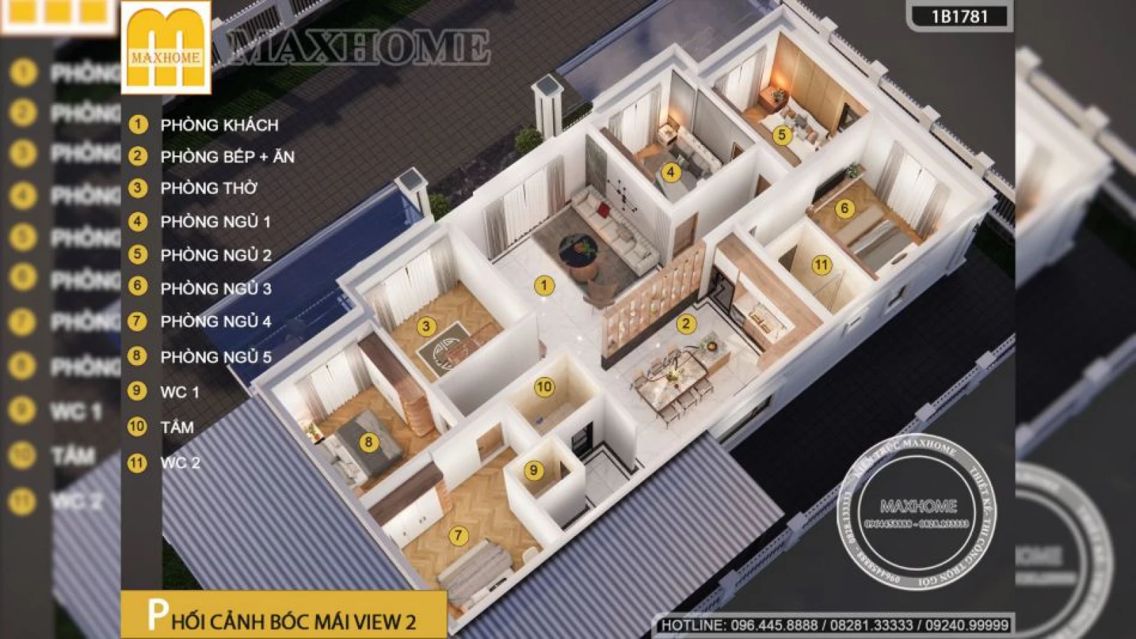 Mẫu nhà cấp 4 5 phòng ngủ có sân vườn chill, chuẩn sống nghỉ dưỡng | MH04837