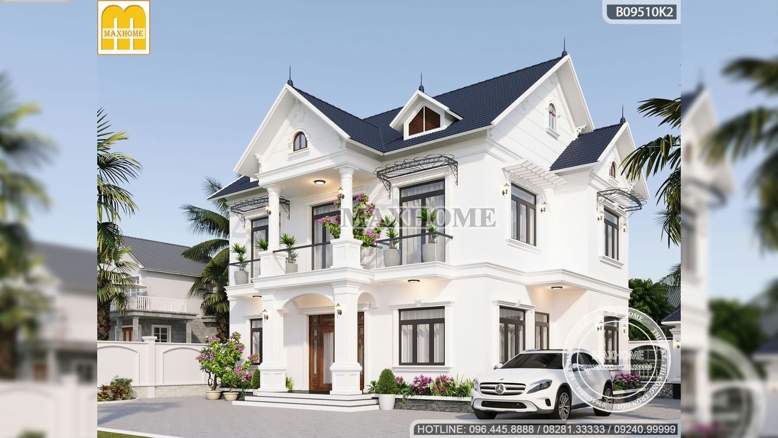 Bản vẽ nhà mái Thái 2 tầng mặt tiền 12m giá rẻ ở Thái Bình | MH01485