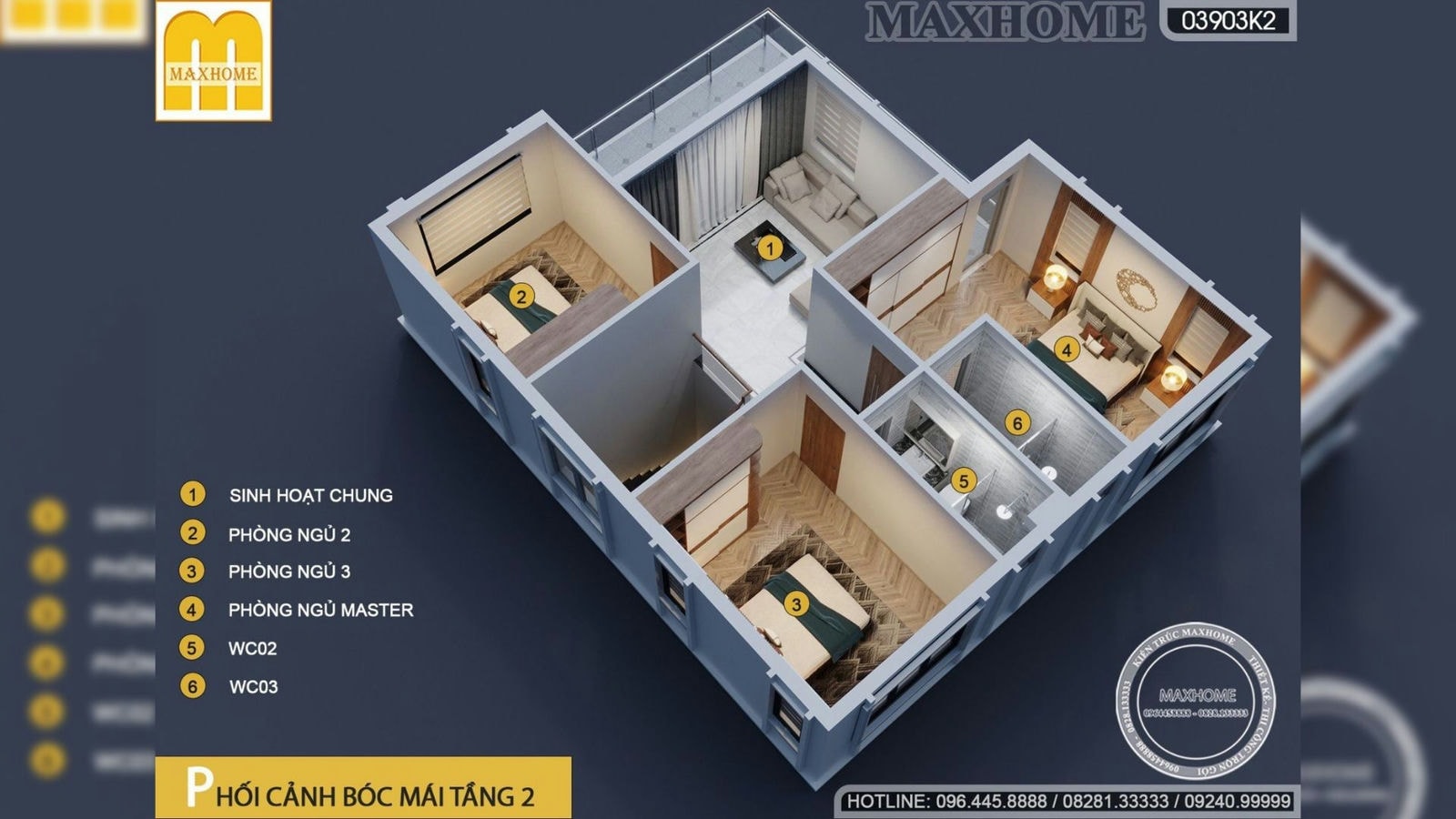 Bản vẽ thiết kế nhà 2 tầng 1 tum hiện đại do Maxhome thiết kế | MH01709