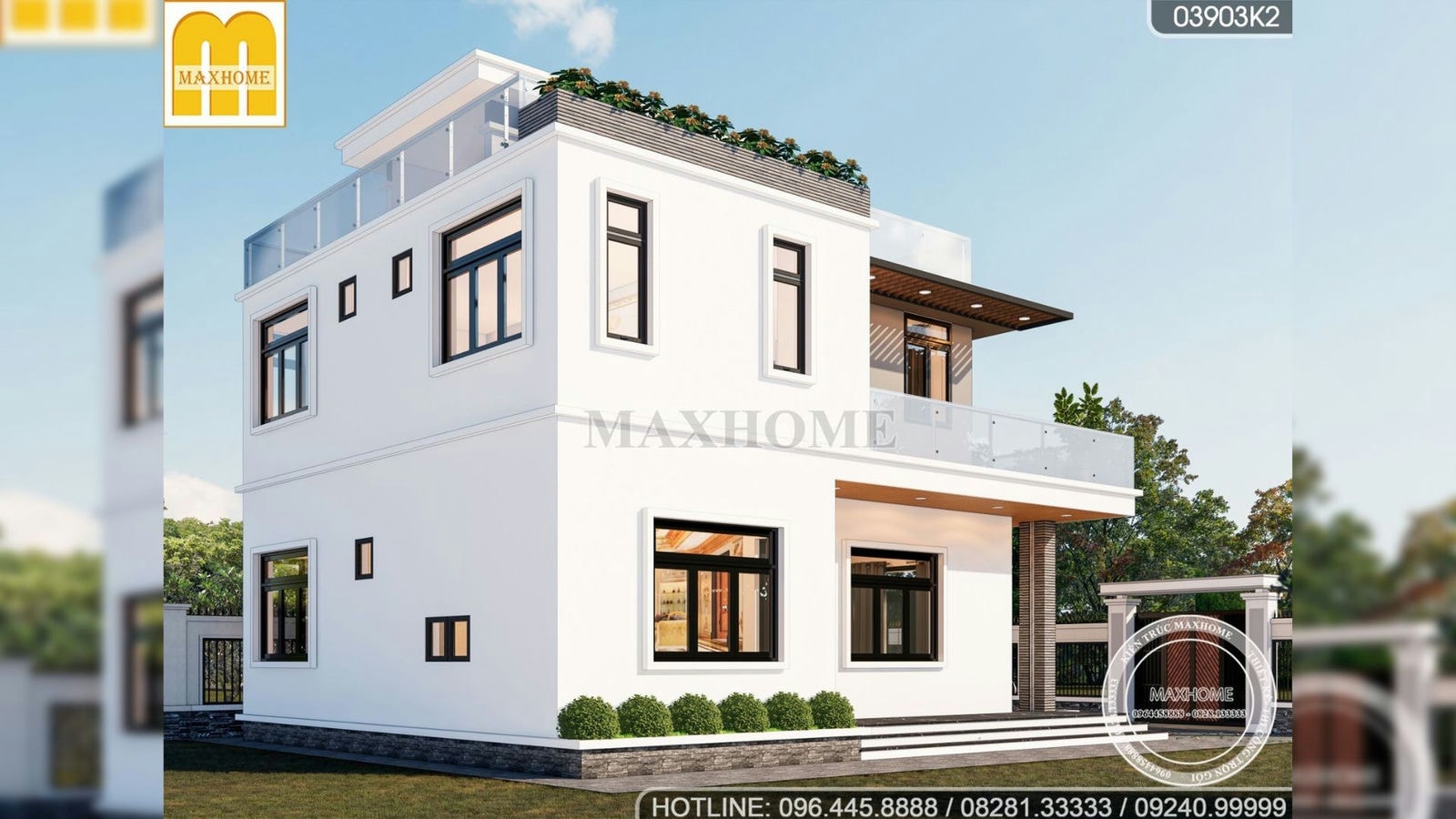 Bản vẽ thiết kế nhà 2 tầng 1 tum hiện đại do Maxhome thiết kế | MH01709