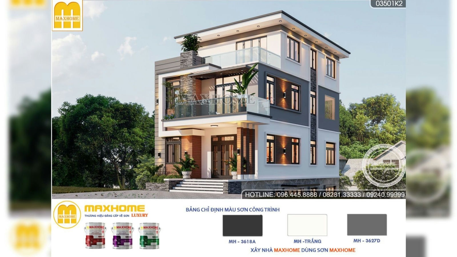 Biệt thự hiện đại 3 tầng 1 tum đẳng cấp tại Thái Nguyên do Maxhome thiết kế | MH01999