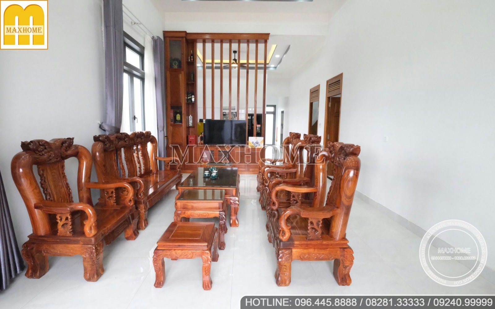 Bộ nội thất gỗ cực xịn cho ngôi nhà vườn mái Thái do Maxhome thi công trọn gói