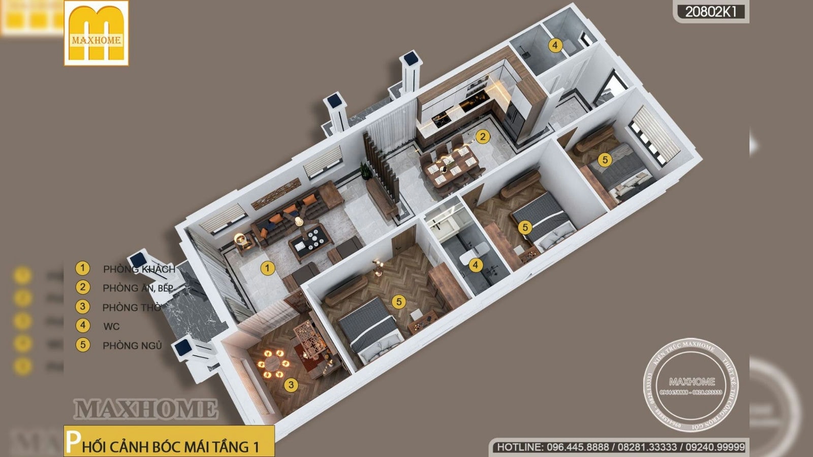 Mẫu nhà 1 tầng mái Nhật 3 phòng ngủ siêu đẹp tại Cà Mau | MH01701