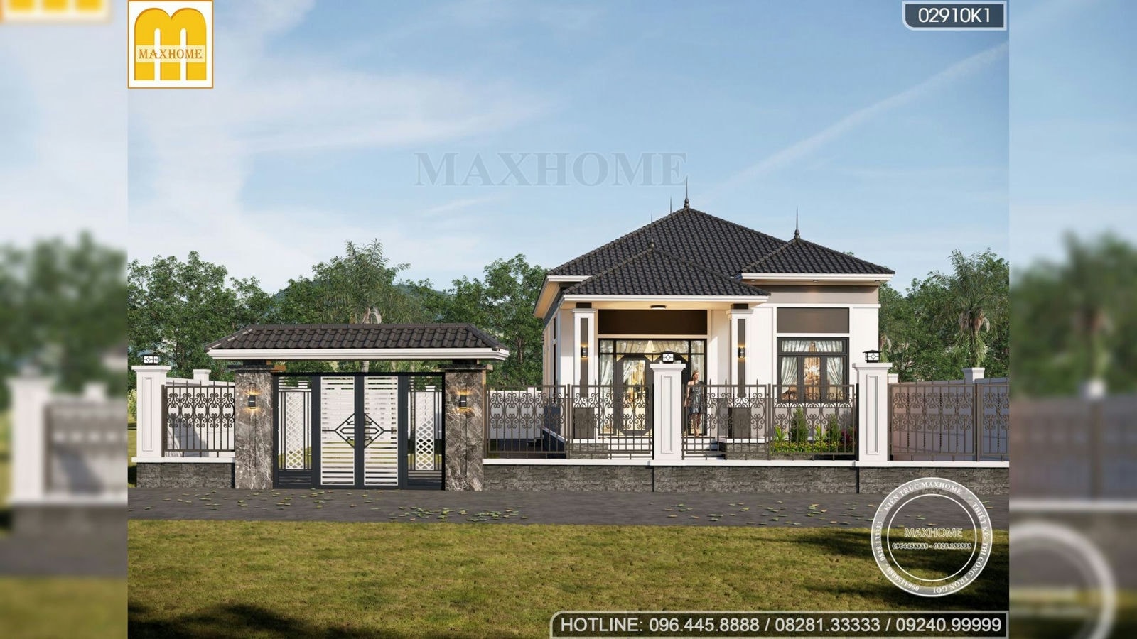 Mẫu nhà 1 tầng mái Nhật đẹp cho gia đình 3 thế hệ ở nông thôn | MH02437