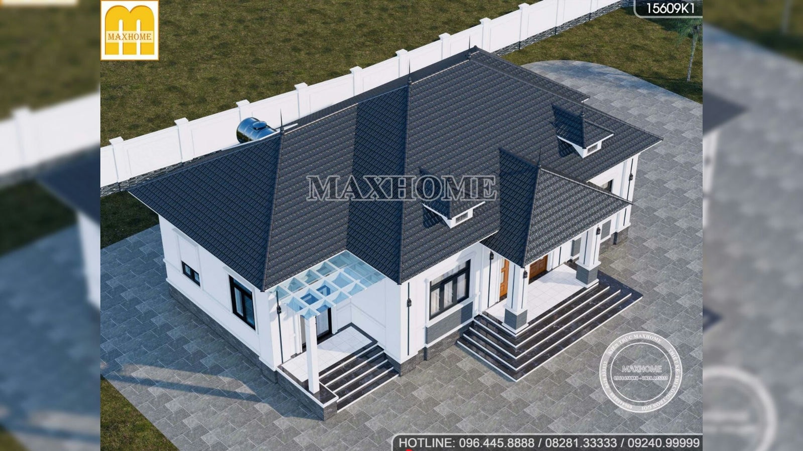 Mẫu nhà mái Nhật 1 tầng mặt tiền 15m chi phí tối ưu | MH02465