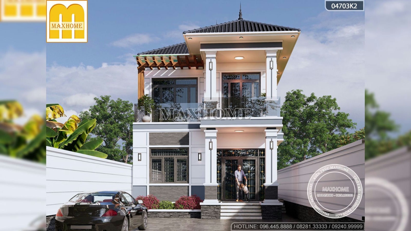 Mẫu thiết kế nhà mái Nhật 2 tầng hiện đại mặt tiền 7m tại Bắc Giang | MH01793