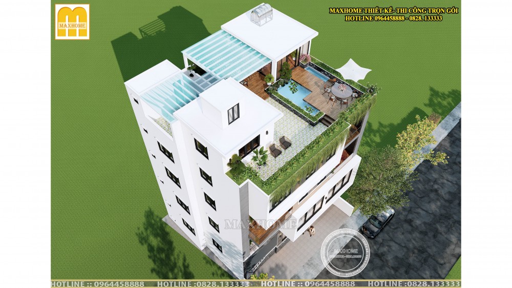 Siêu phẩm mẫu nhà mái bằng 5 tầng hiện đại ở Hưng Yên | MH00253