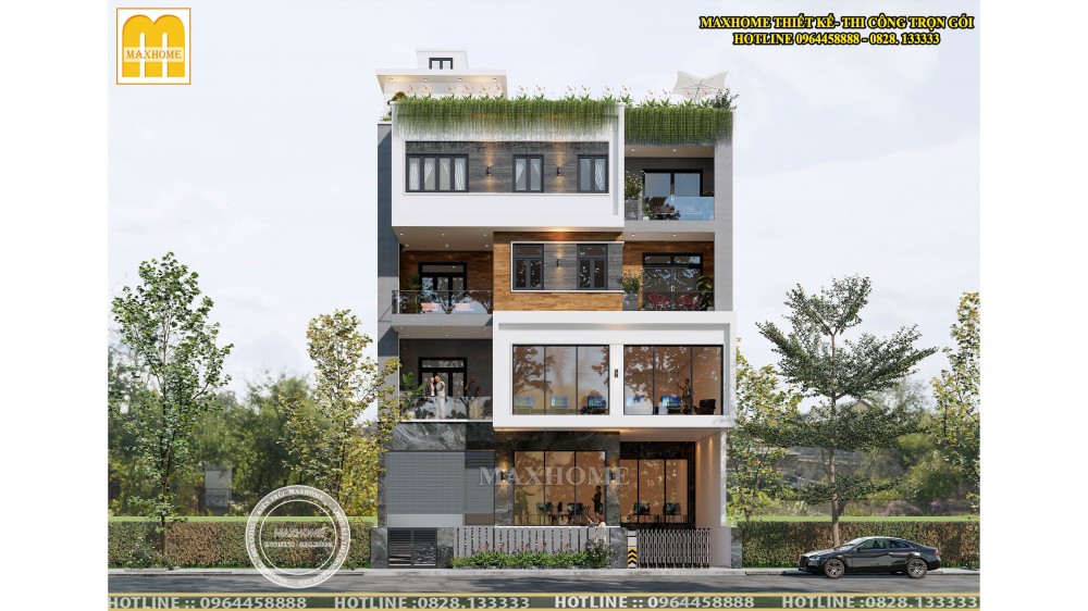 Siêu phẩm mẫu nhà mái bằng 5 tầng hiện đại ở Hưng Yên | MH00253