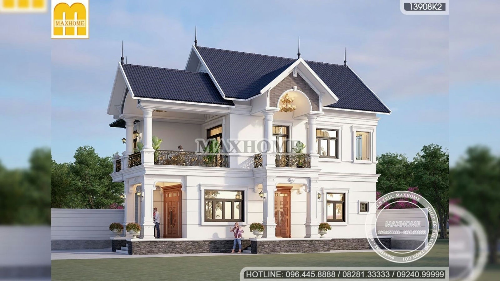 Nhà 2 tầng mái Thái tân cổ điển mặt tiền 8 x 14m tại Hưng Yên | MH01492