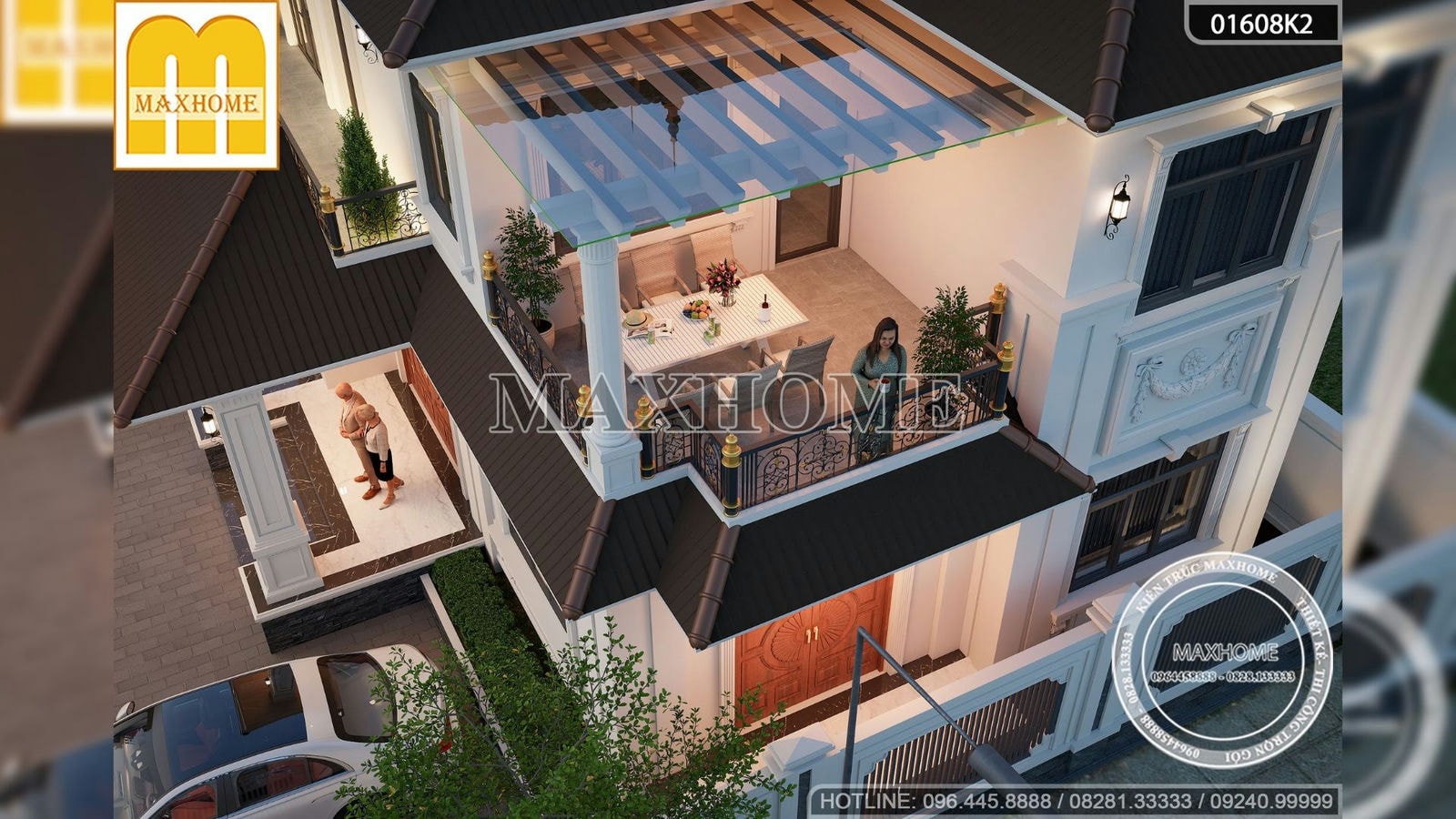 Nhà vườn 2 tầng với thiết kế ngói nâu sang trọng công năng 4 phòng ngủ | MH02297