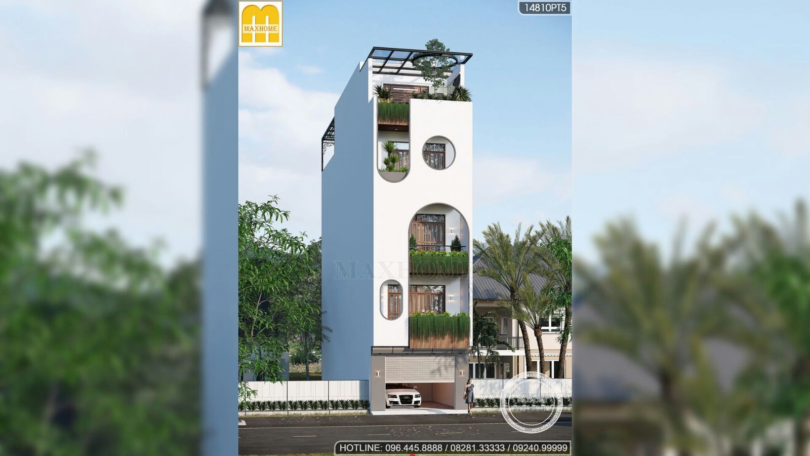 Phối cảnh mẫu nhà phố hiện đại với 4 tầng 1 tum mặt tiền 5m | MH02643