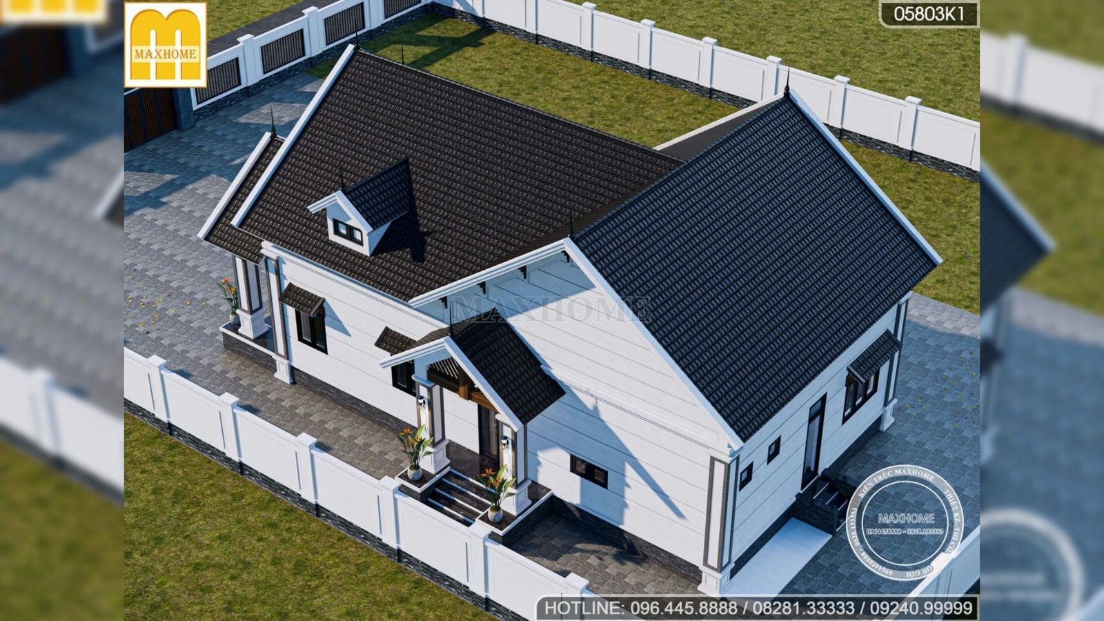 Thiết kế mẫu nhà 1 tầng mái Thái đơn giản, giá rẻ nhất 2023 | MH01783