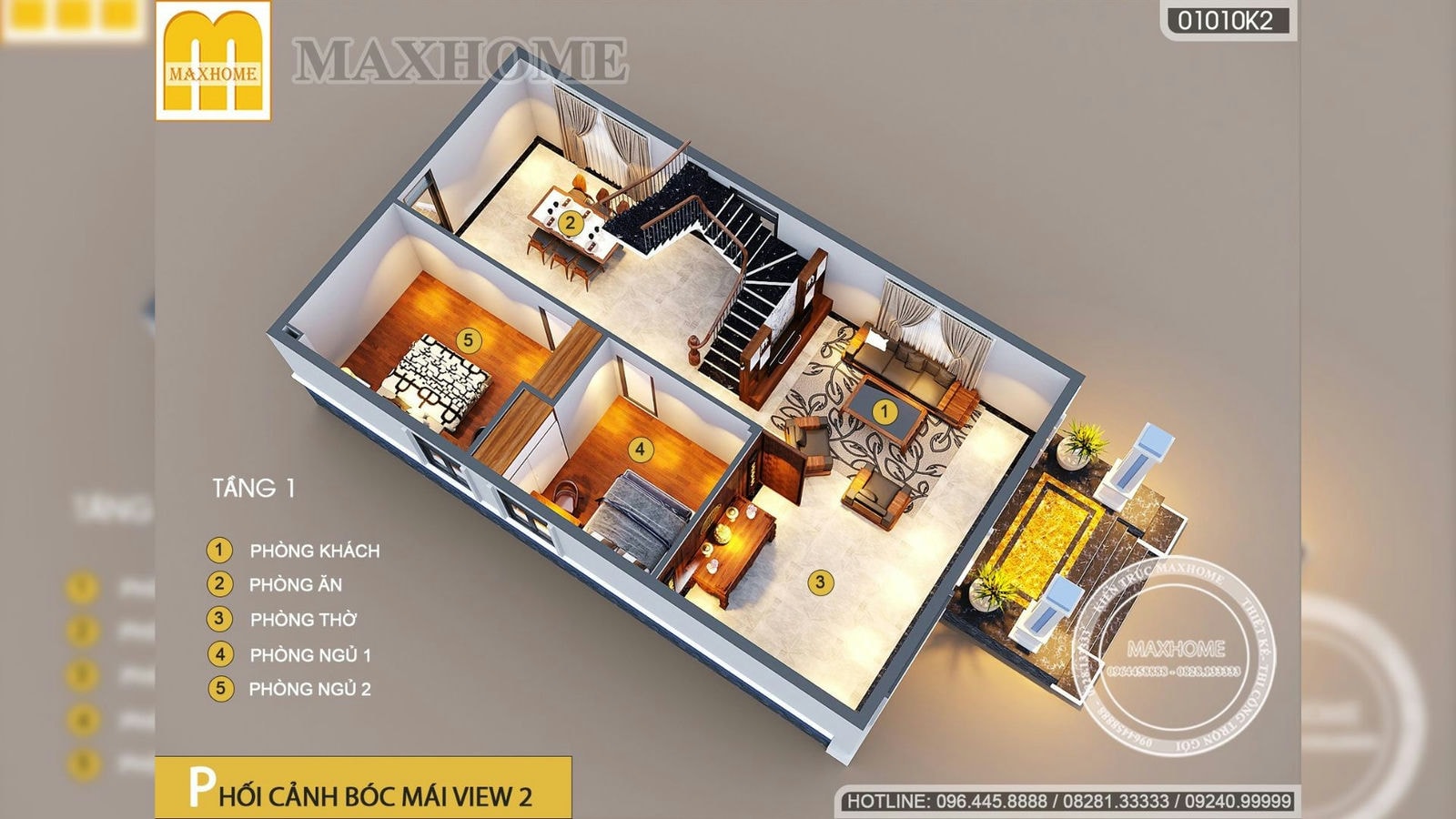 Thiết kế mẫu nhà 2 tầng 5 phòng ngủ cho gia đình đông người | MH02783