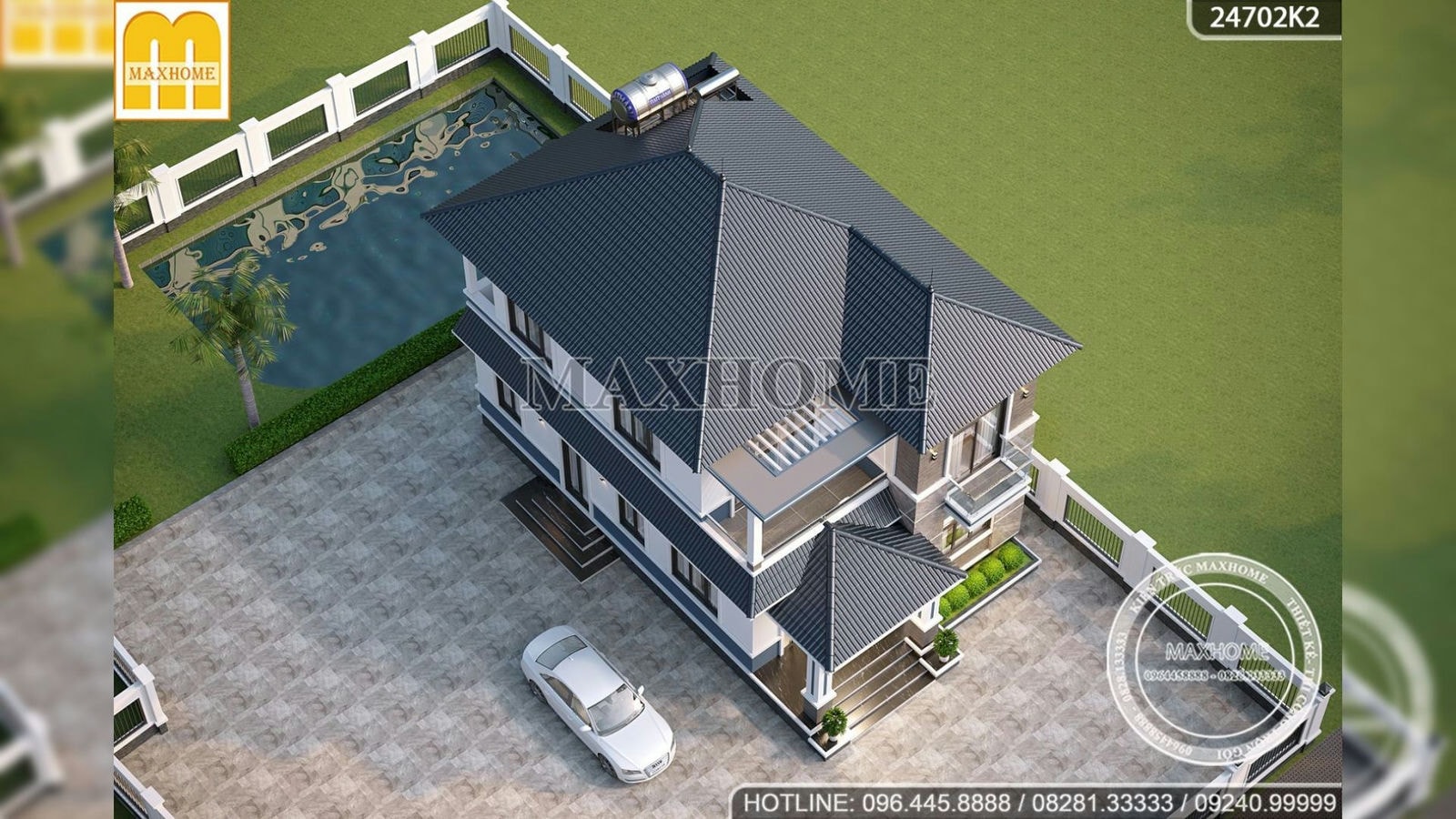 Thiết kế nhà 2 tầng mái Nhật 5 phòng ngủ siêu đẹp tại Vĩnh Phúc | MH01700