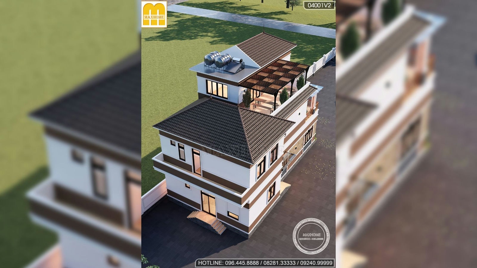 Thiết kế nhà 3 tầng mái Nhật hiện đại kết hợp cổ điển mới lạ | MH01829