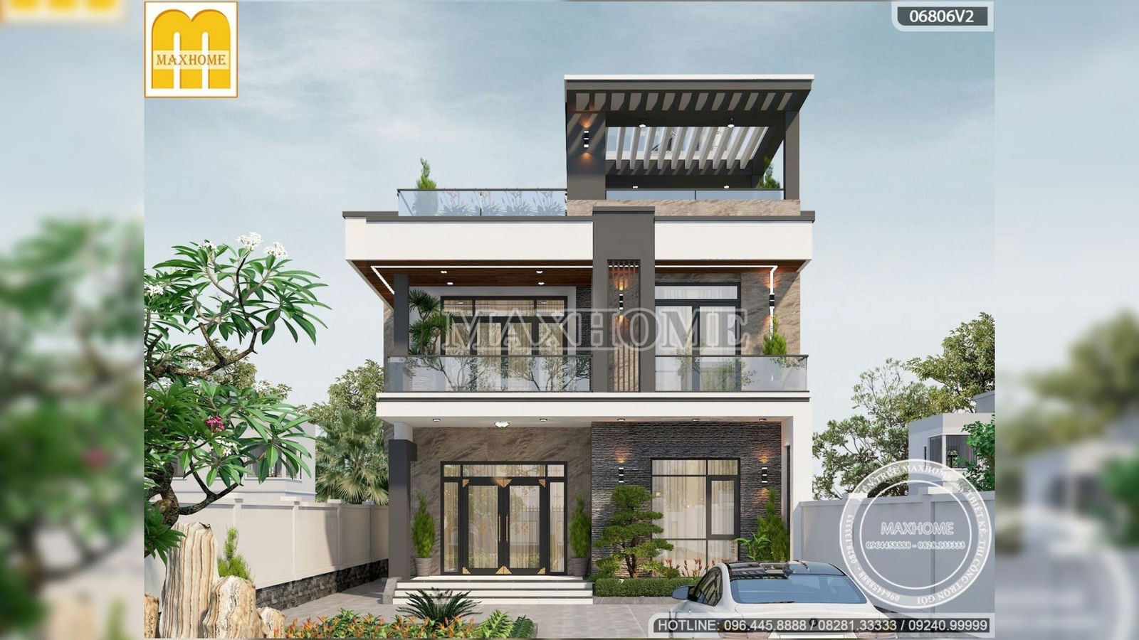 Thiết kế nhà hiện đại 2 tầng 1 tum siêu đẹp với chi phí hợp lý | MH02069