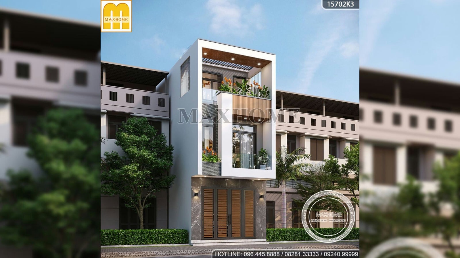 Thiết kế nhà lô phố 3 tầng hiện đại mặt tiền 4,5m đẹp tại Quảng Ninh | MH01738
