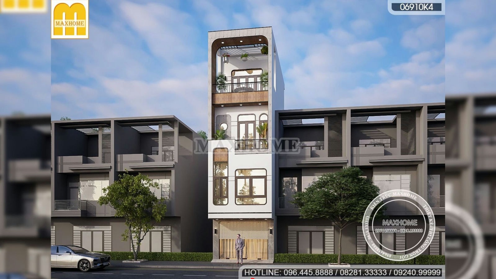 Thiết kế nhà lô phố 4 tầng mặt tiền 4m đẹp thoáng ở Tuyên Quang | MH02645