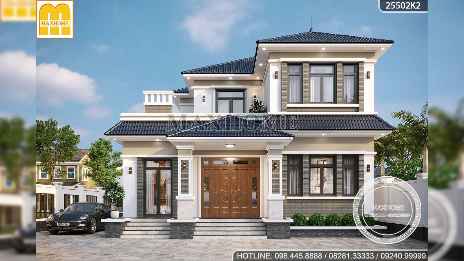 Thiết kế nhà ở 2 tầng đẹp như biệt thự hiện đại giữa TP Hà Nội | MH02338