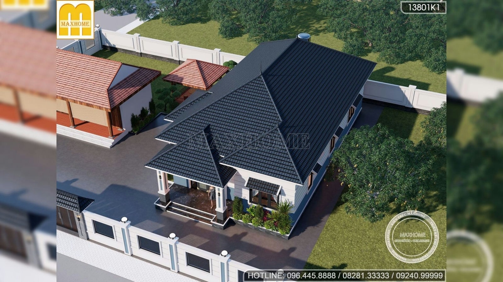 Tư vấn thiết kế mẫu nhà vườn 1 tầng mái Nhật 4 phòng ngủ | MH01594