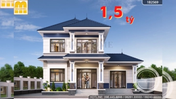 Gợi ý thiết kế nhà 2 tầng mái Nhật mặt tiền rộng 13m có 4 phòng ngủ | MH04717