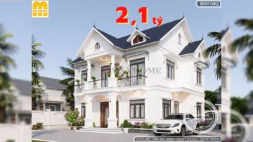 Bản vẽ nhà mái Thái 2 tầng mặt tiền 12m giá rẻ ở Thái Bình | MH01485